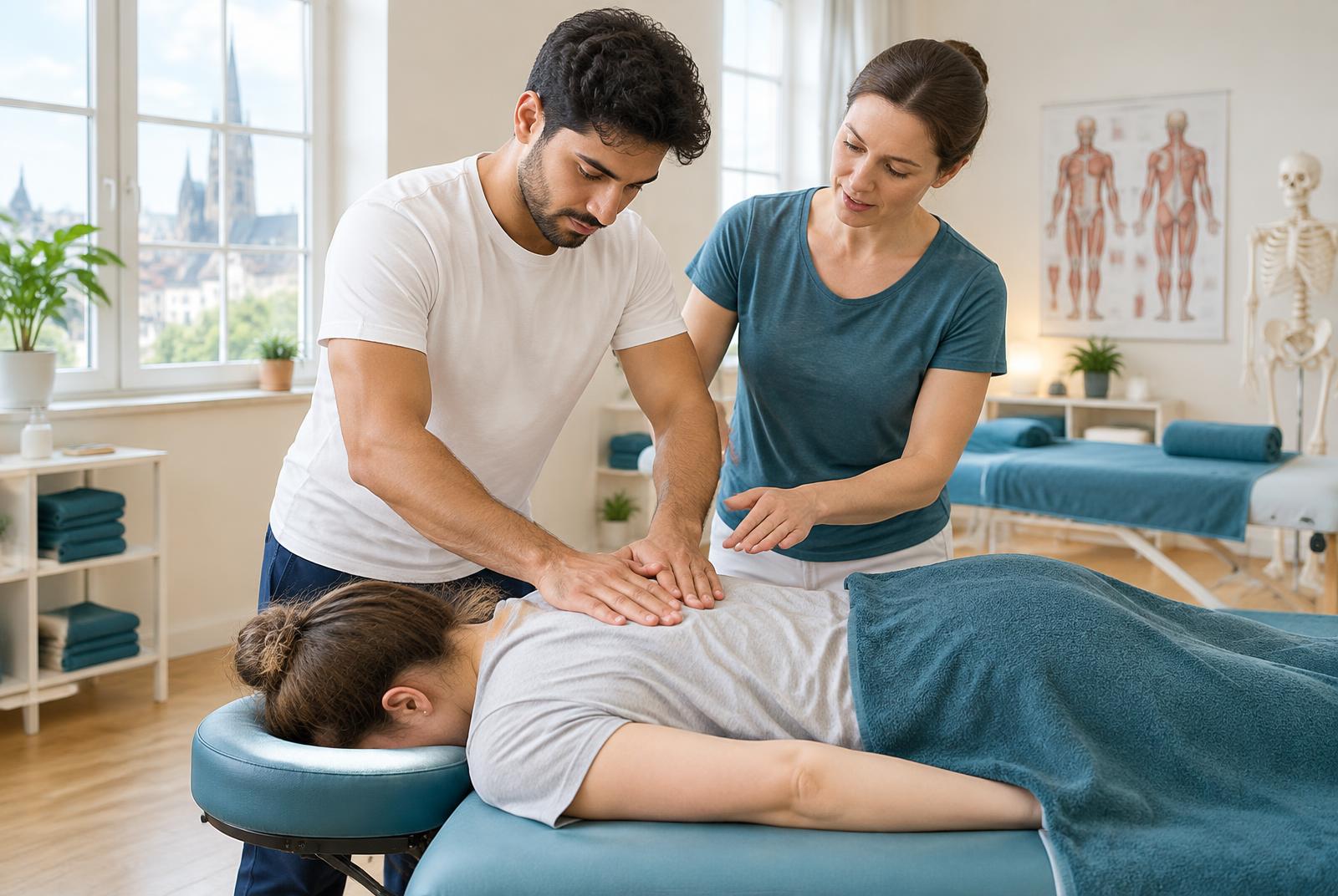 Gewerblicher Masseur bei einer Massage am gesunden Menschen